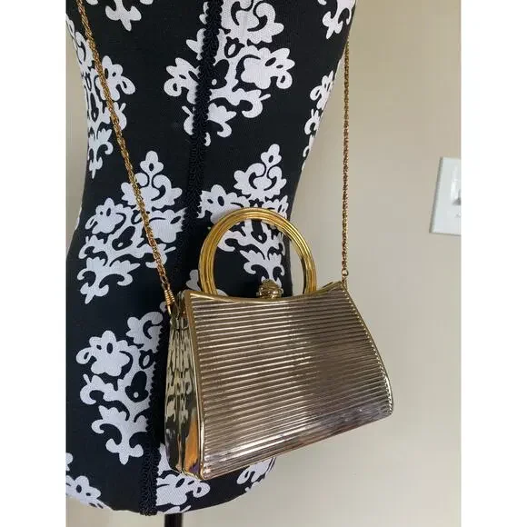 Vintage silver and gold textured hard case rope chain crossbody clutch by Sasha - Picture 3 of 6